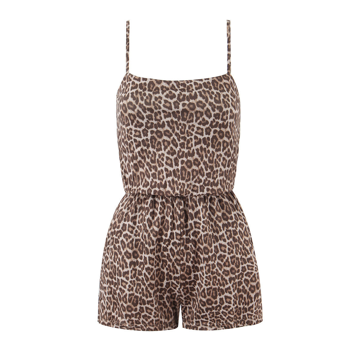 French Vintage Leopard Print Waist-Cinching Jumpsuit