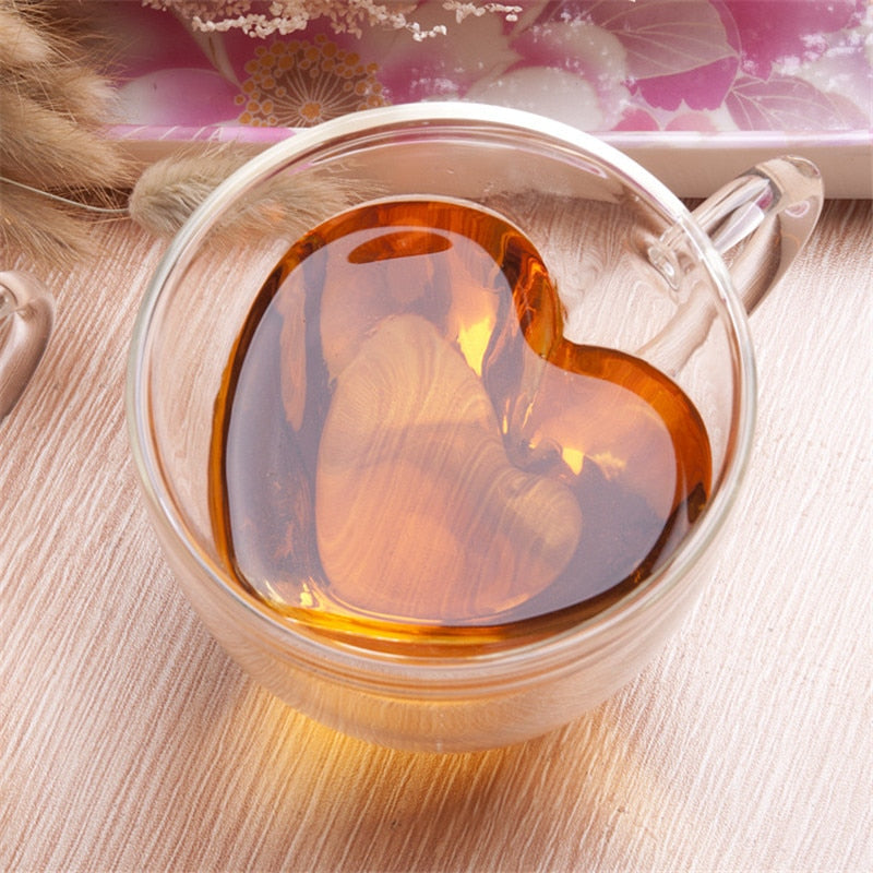 Heart Shaped Double Wall Glass Mug