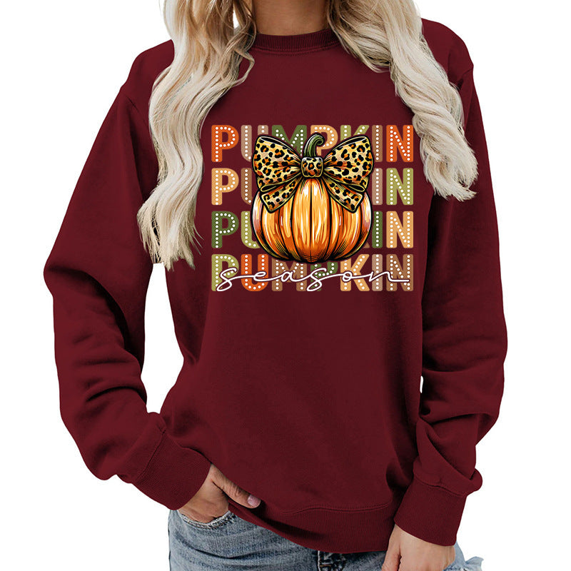 Leopard Print Bow Pumpkin Round Neck Top