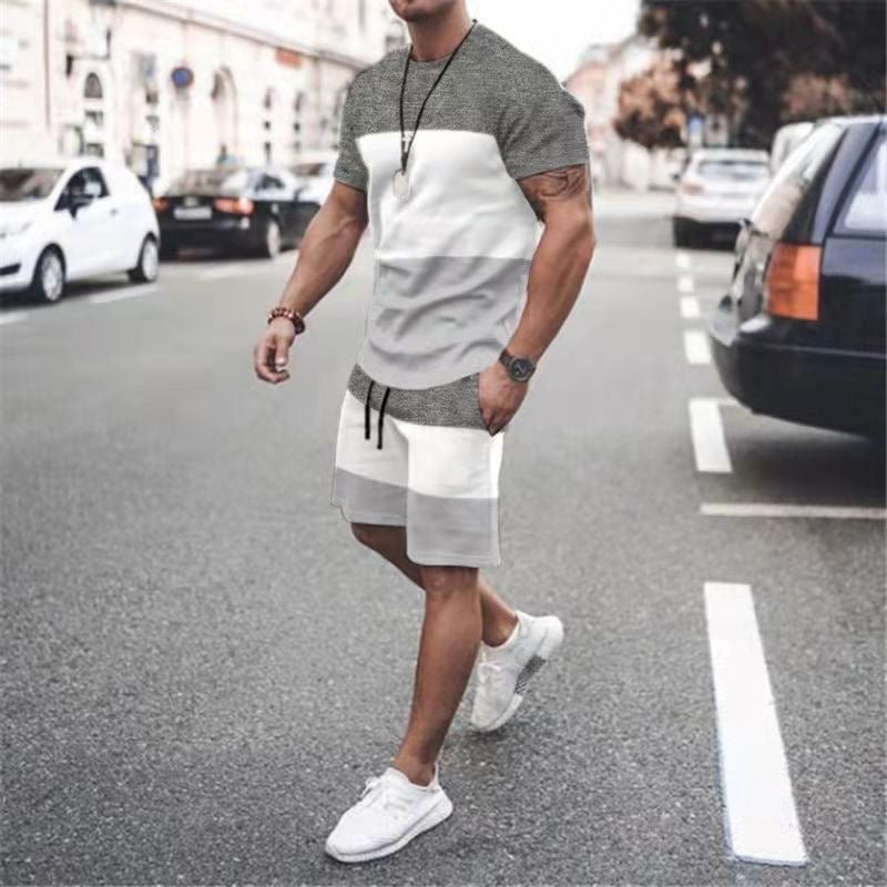 Men's Patterned Round Neck T-Shirt & Short Set