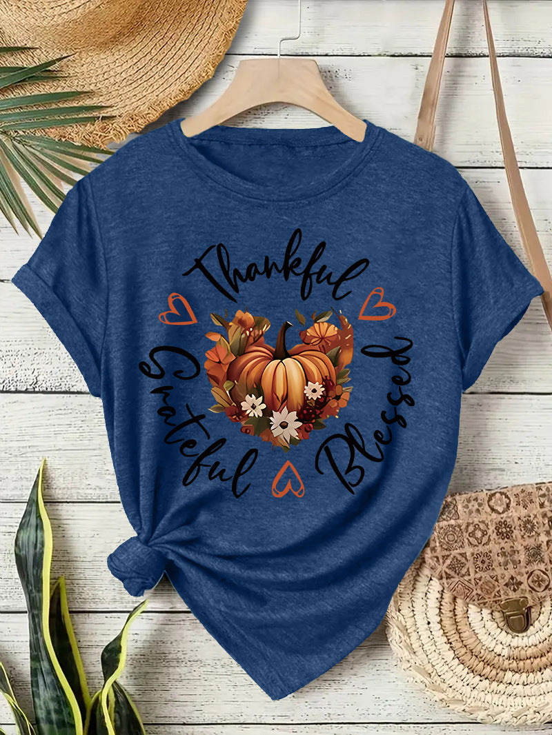 Pumpkin Print Round Neck T-Shirt