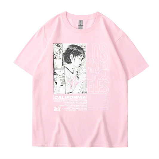 Anime Girl Letter Printed Short sleeved T-shirt