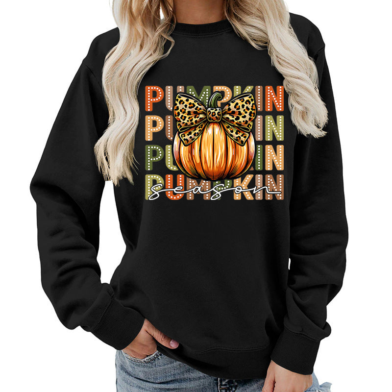 Leopard Print Bow Pumpkin Round Neck Top