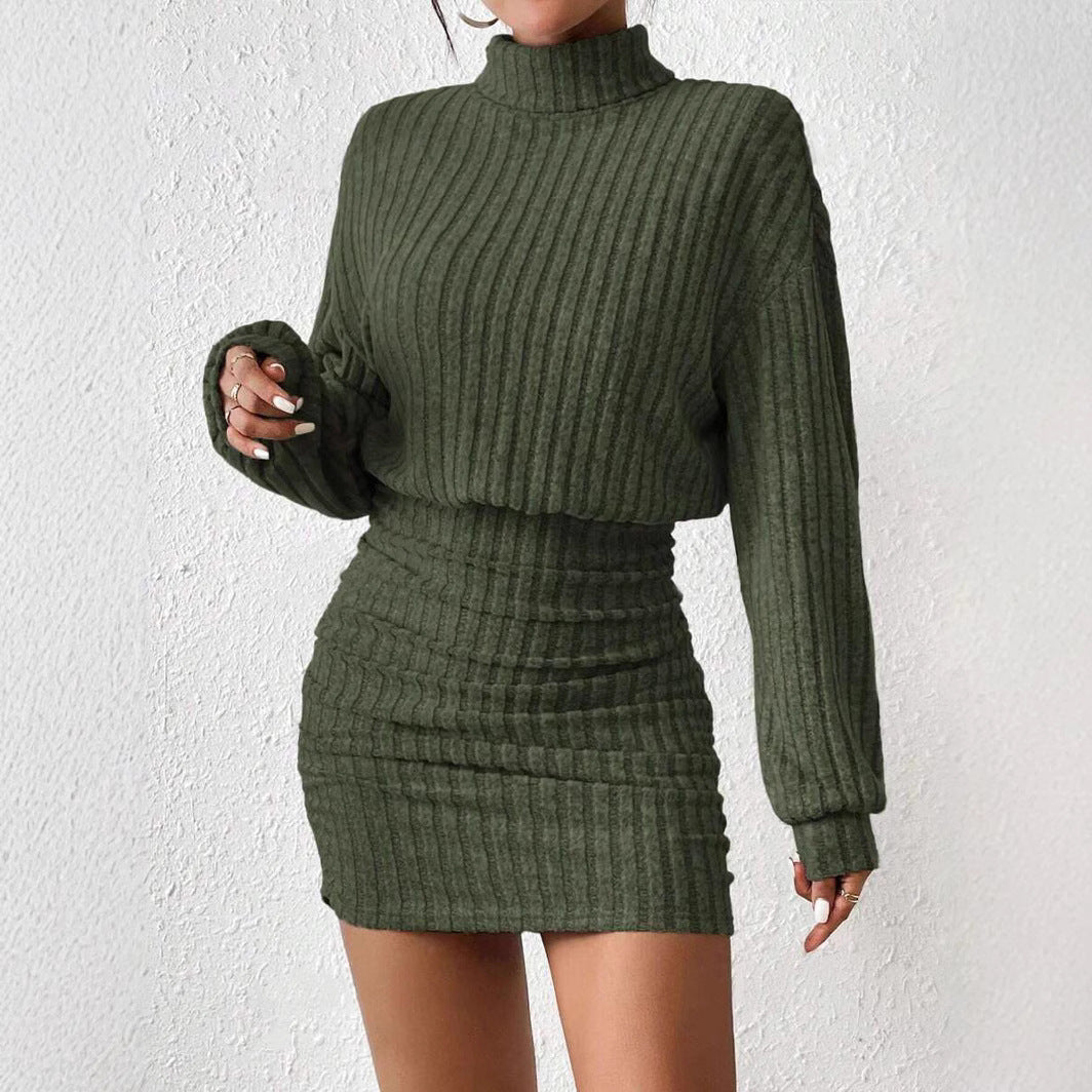 Striped Hip Hugging Long Sleeved Dress