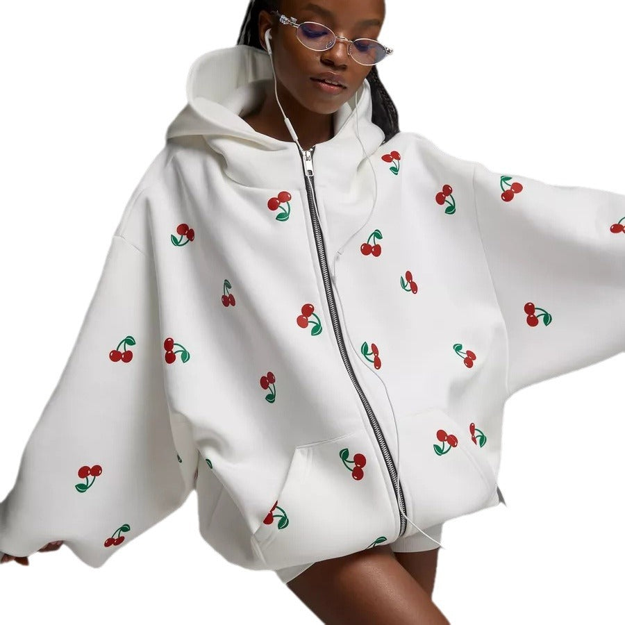 Loose Fitting Cherry Print Jacket