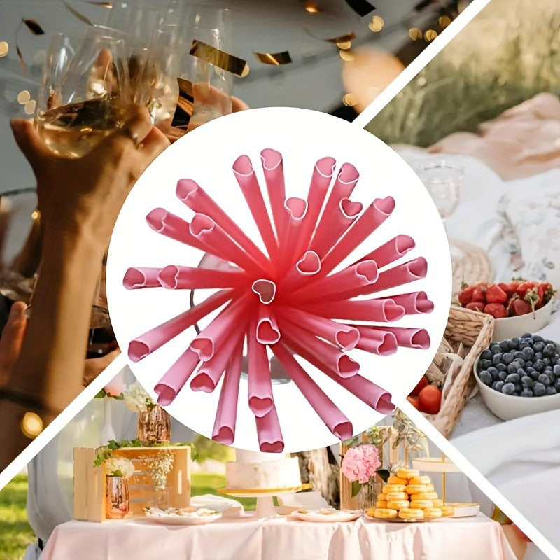50 Disposable Pink Heart-Shaped Straws