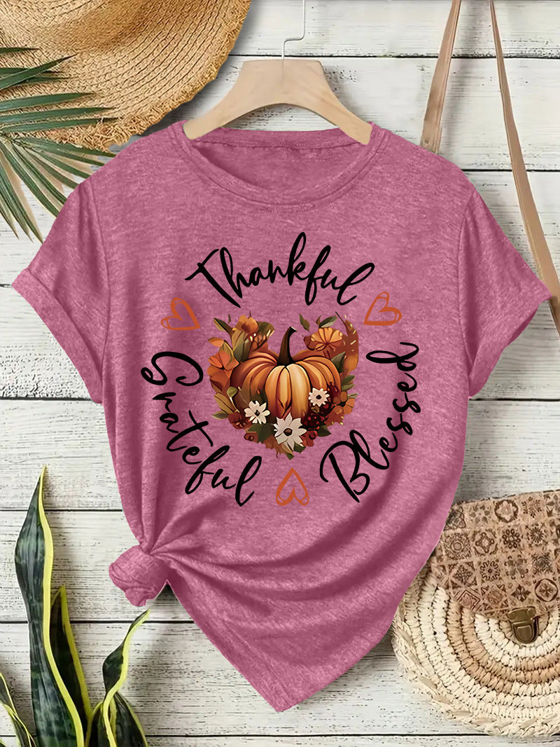 Pumpkin Print Round Neck T-Shirt