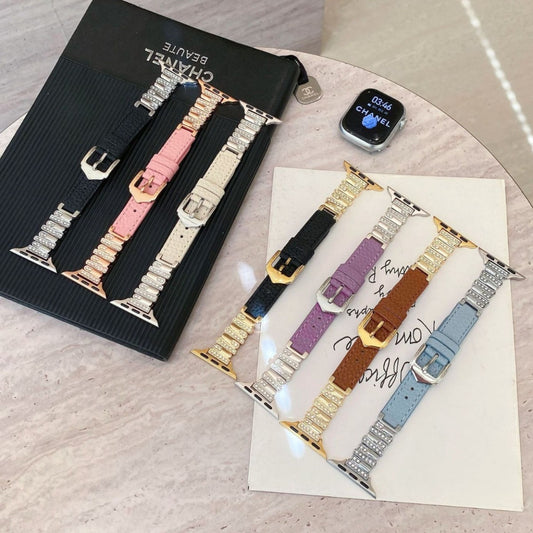 Irregular Rhinestone Embellished Leather Strap for Watch Band