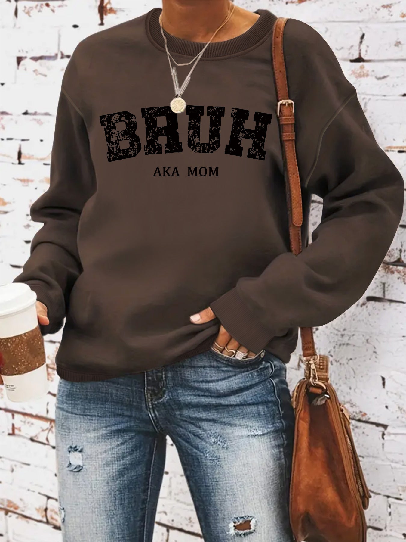 BRUH AKA MOM Printed Long Sleeve