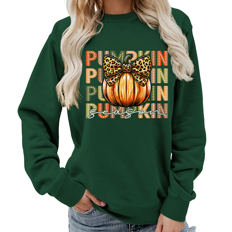 Leopard Print Bow Pumpkin Round Neck Top