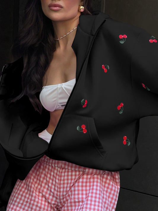 Loose Fitting Cherry Print Jacket
