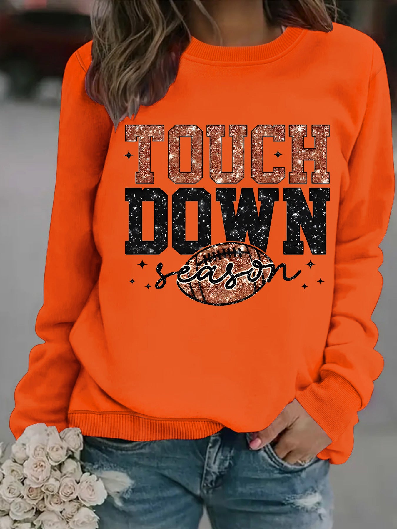 Touch Down Season Letter Printed Long Sleeve