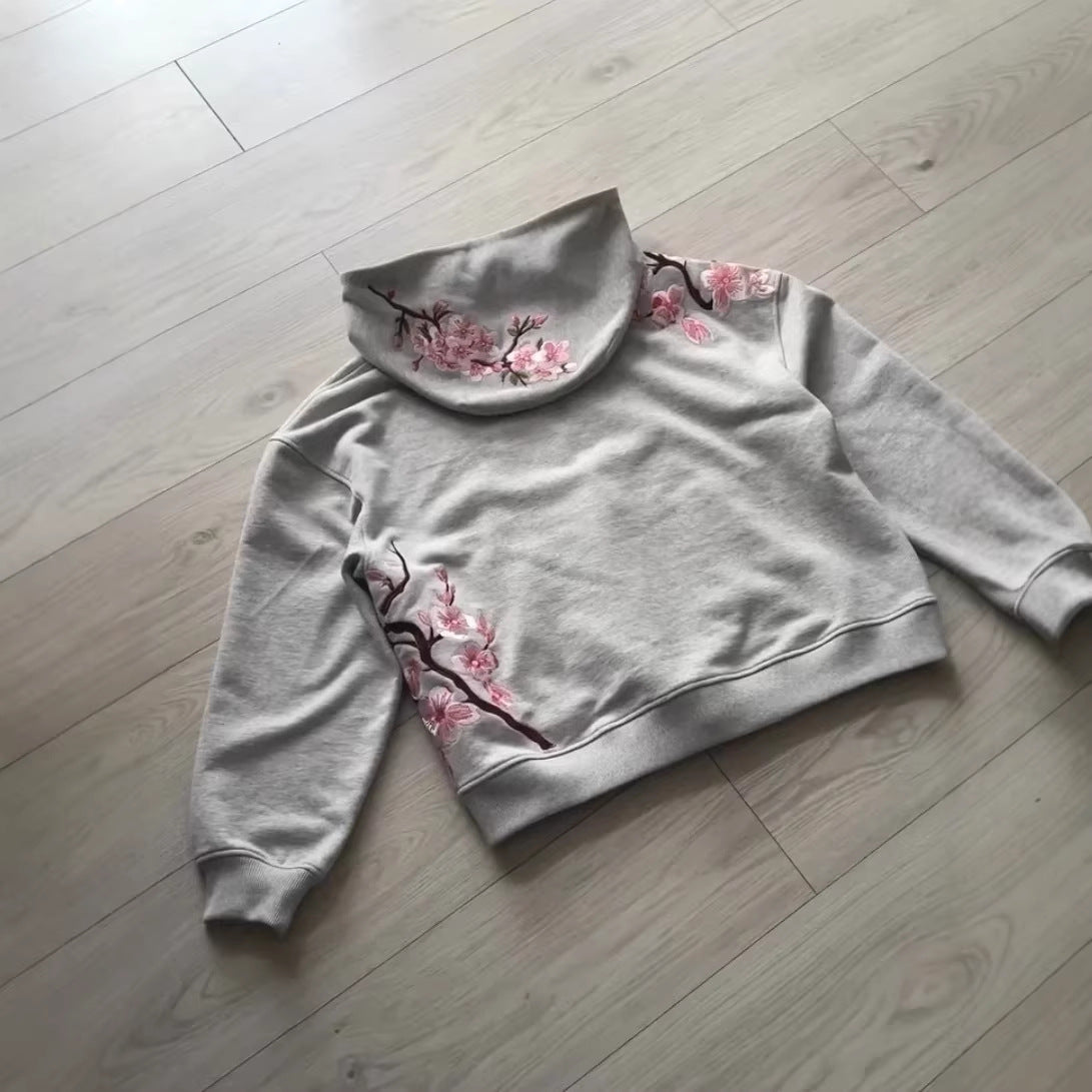 Retro Cherry Blossom Embroidered Hoodie & Zip-Up