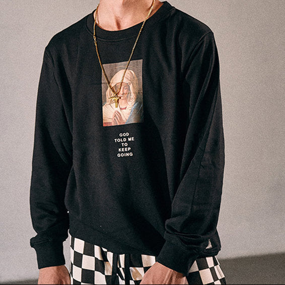 Virgin Mary Print Streetwear Sweatshirt
