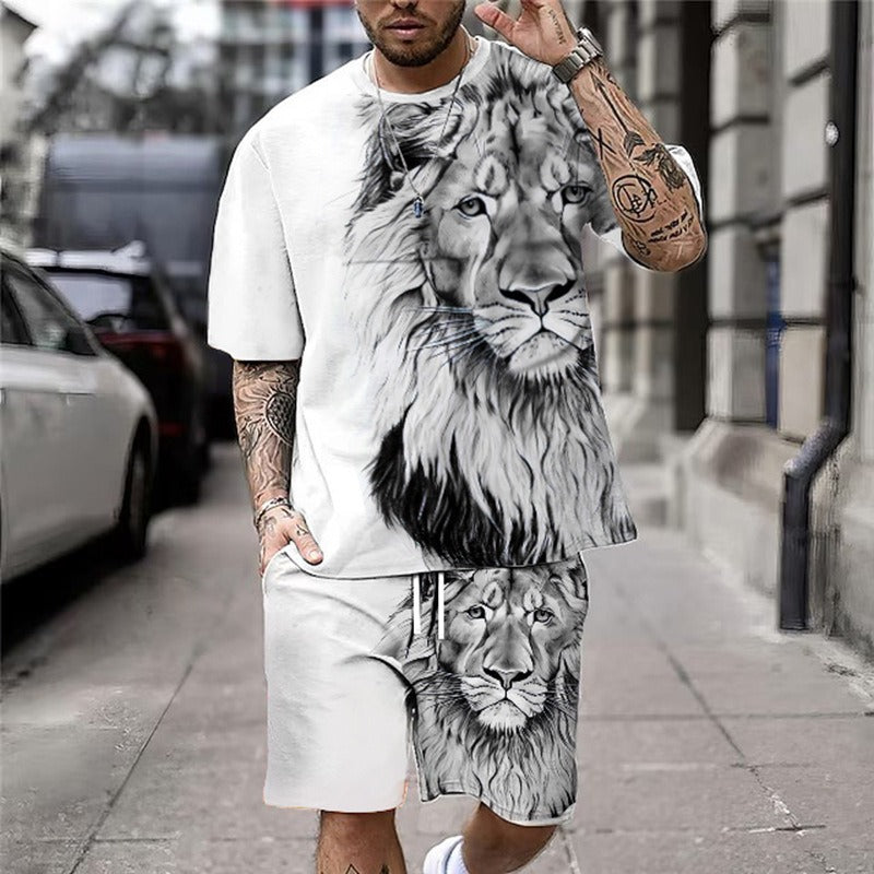 Men's Patterned Round Neck T-Shirt & Short Set