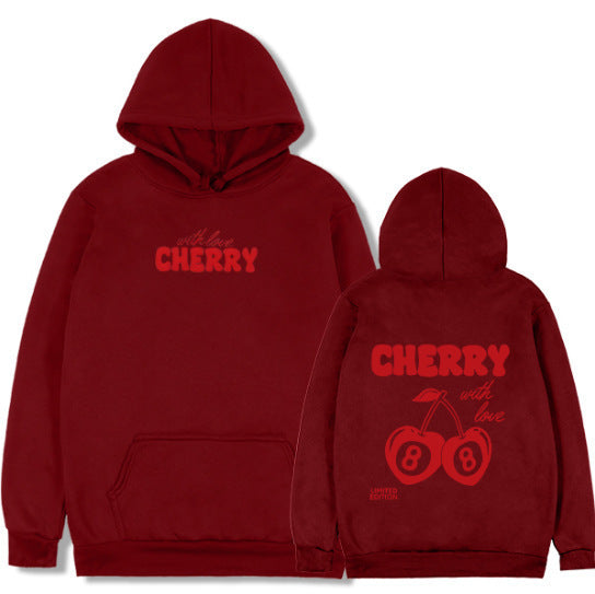 Casual Cherry Letter Print Hoodie