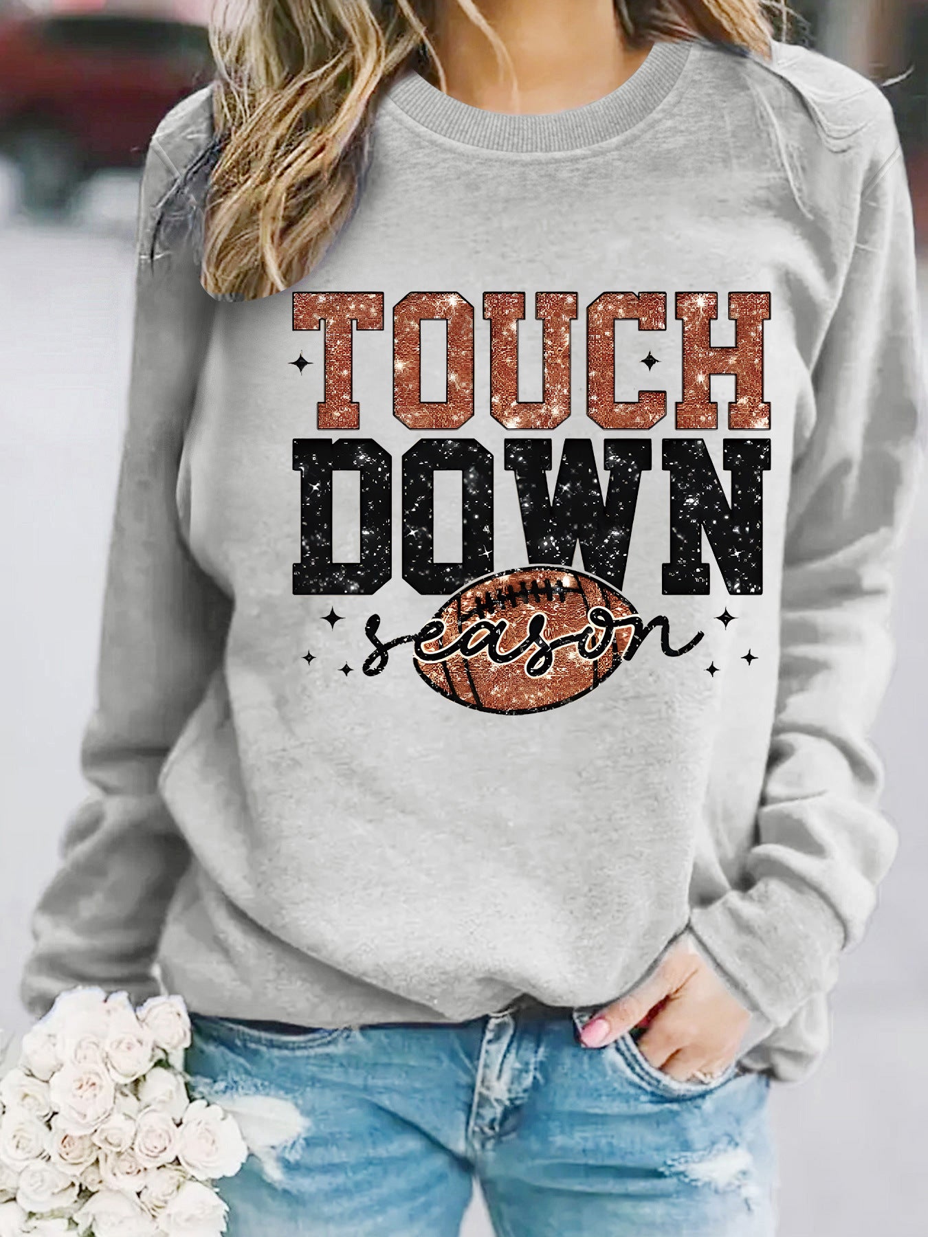 Touch Down Season Letter Printed Long Sleeve