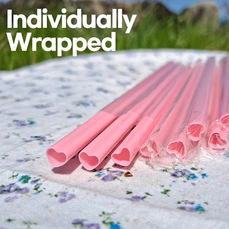 50 Disposable Pink Heart-Shaped Straws