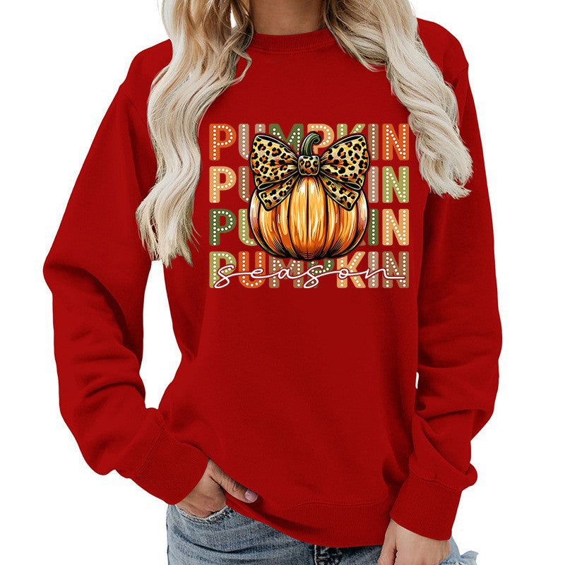 Leopard Print Bow Pumpkin Round Neck Top