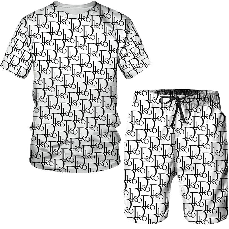 Men's Patterned Round Neck T-Shirt & Short Set