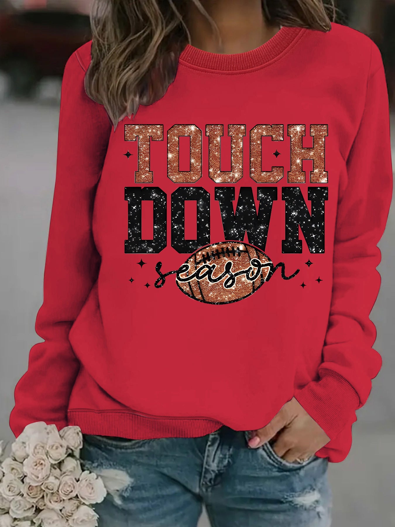 Touch Down Season Letter Printed Long Sleeve