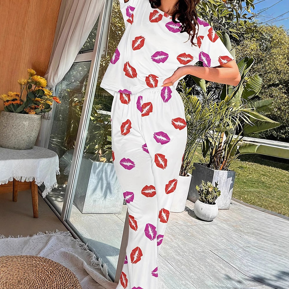 Women's Lips Printed Loungewear Set W Eye Mask