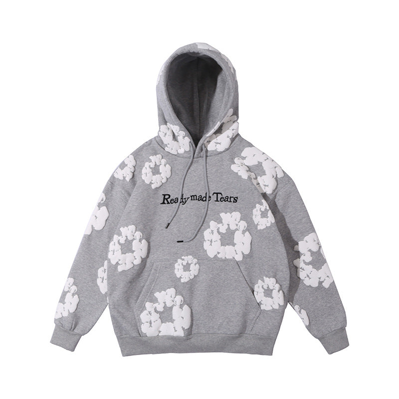 Foaming Printed Letter Embroidered Casual Hoodie