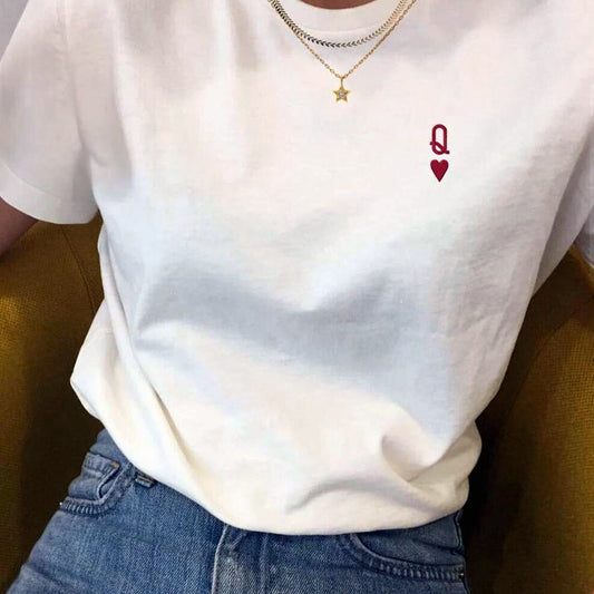 Queen of Hearts Letter Embroidered Logo T-Shirt