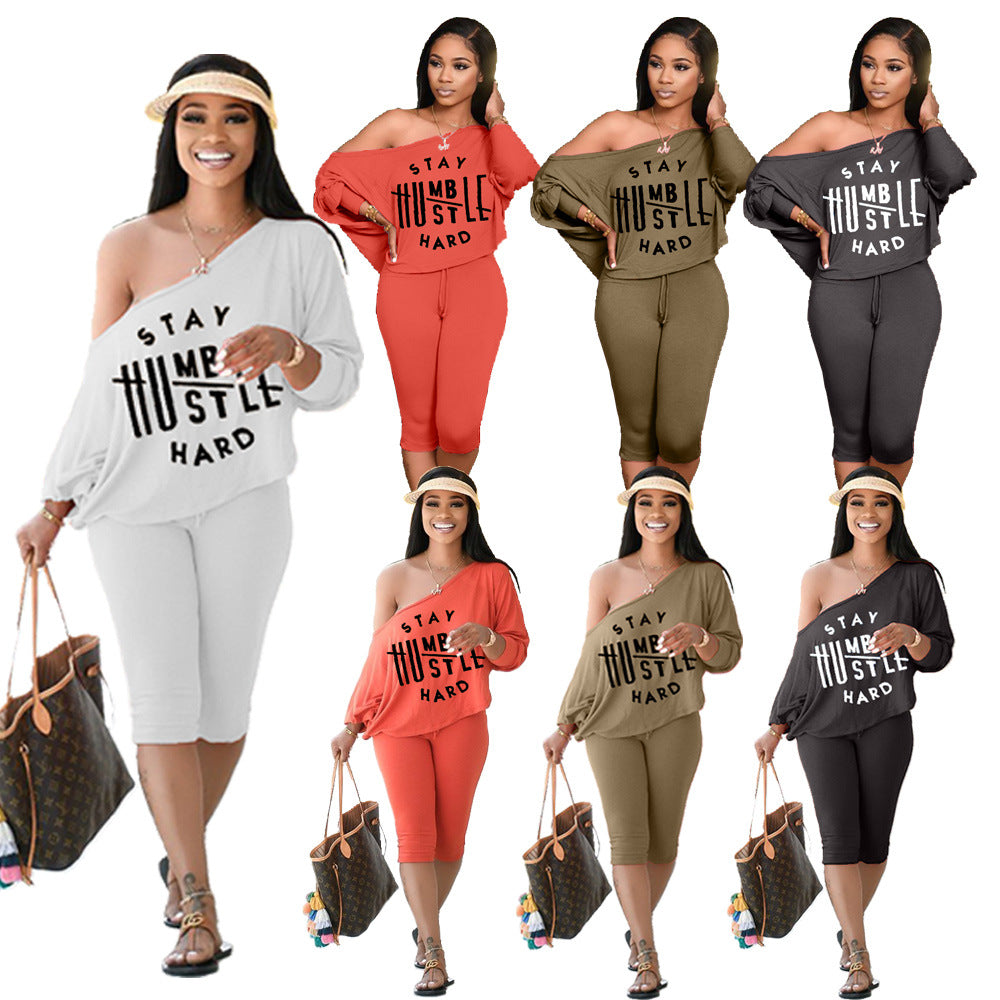 Women's Fashion Alphabet Print Casual Two Piece Outfit