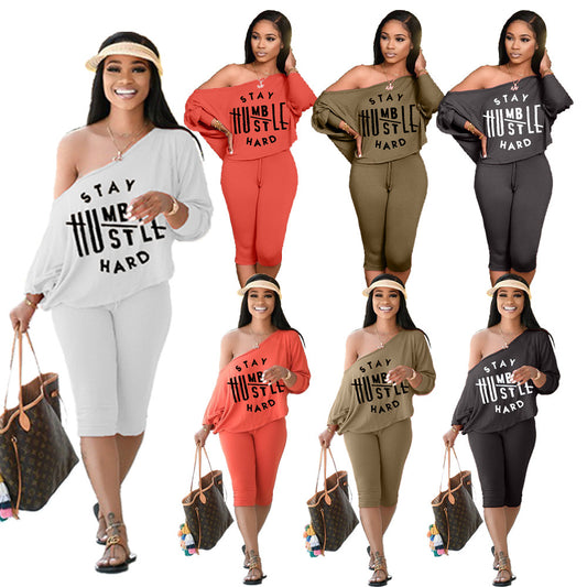Women's Fashion Alphabet Print Casual Two Piece Outfit