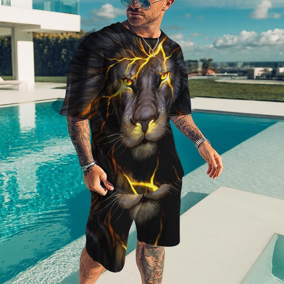 Men's Patterned Round Neck T-Shirt & Short Set