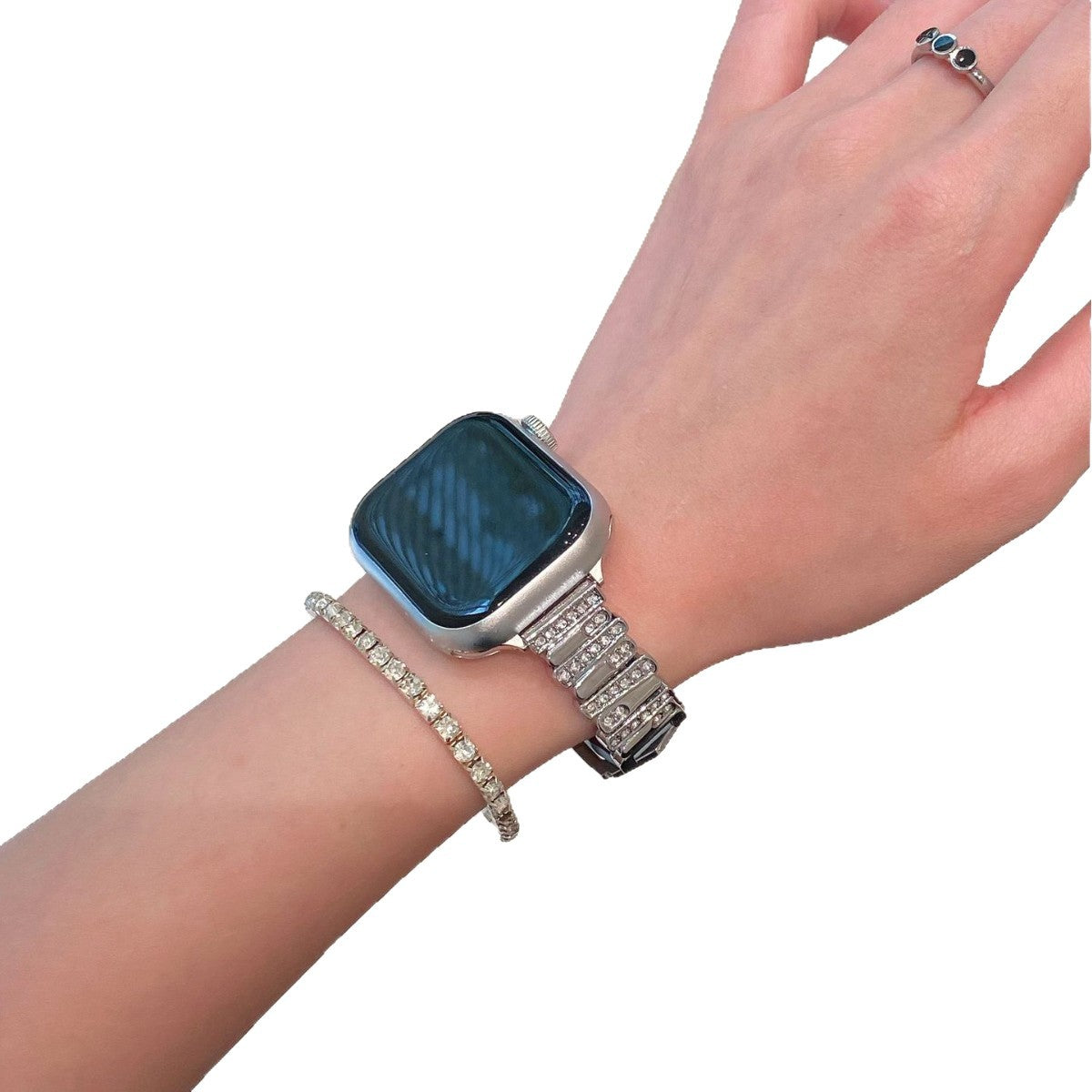 Irregular Rhinestone Embellished Leather Strap for Watch Band