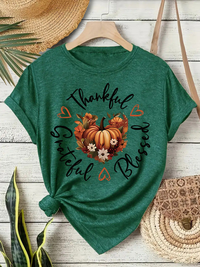 Pumpkin Print Round Neck T-Shirt