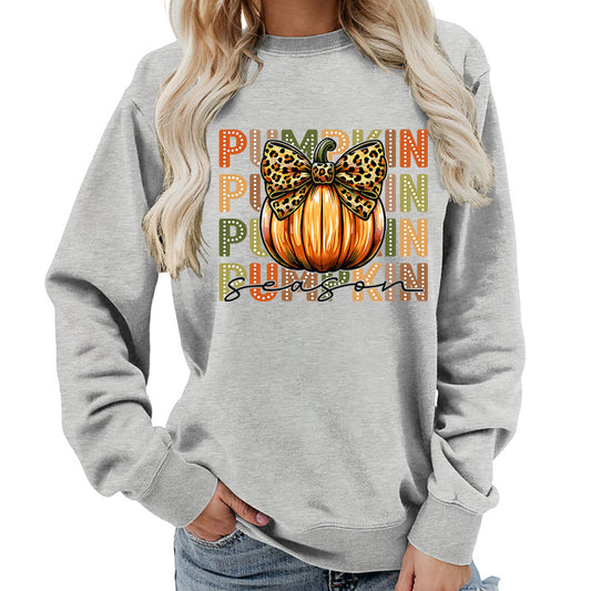 Leopard Print Bow Pumpkin Round Neck Top