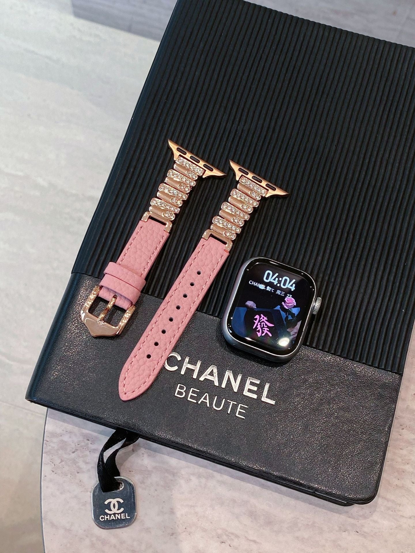 Irregular Rhinestone Embellished Leather Strap for Watch Band