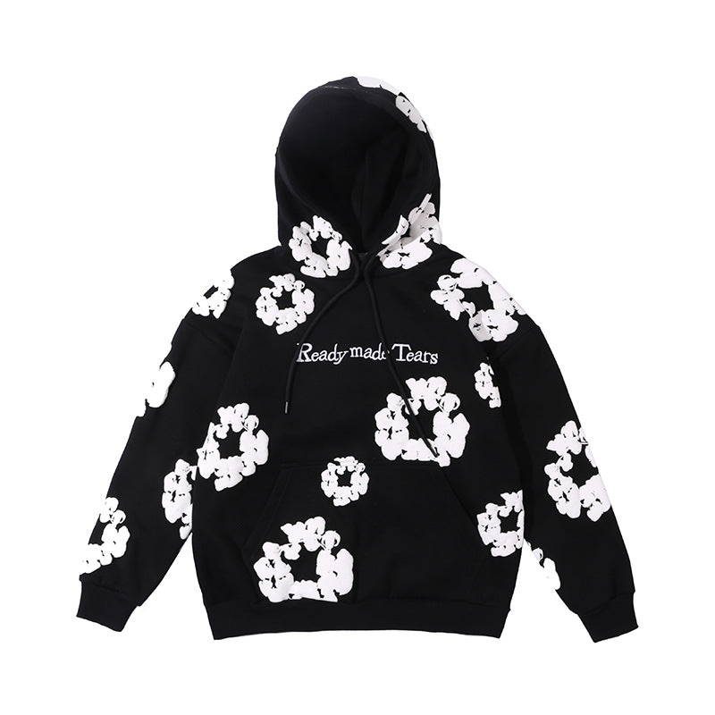 Foaming Printed Letter Embroidered Casual Hoodie