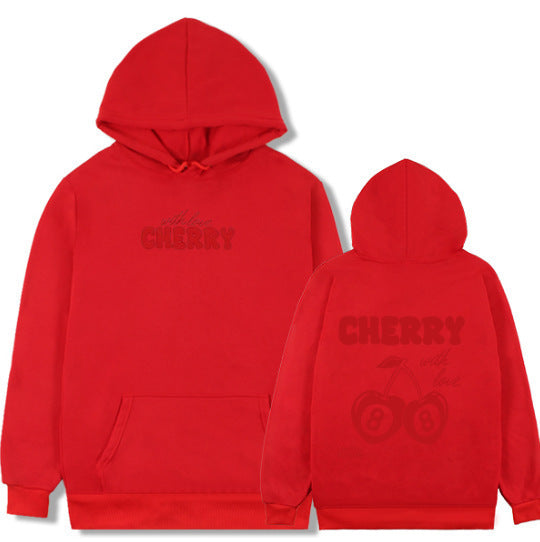 Casual Cherry Letter Print Hoodie