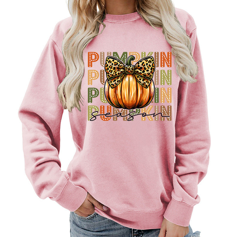 Leopard Print Bow Pumpkin Round Neck Top