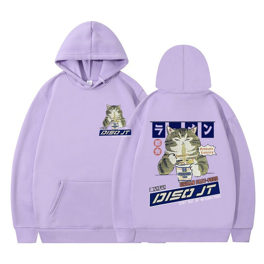 Cat Eating Noodle Anime Hoodie