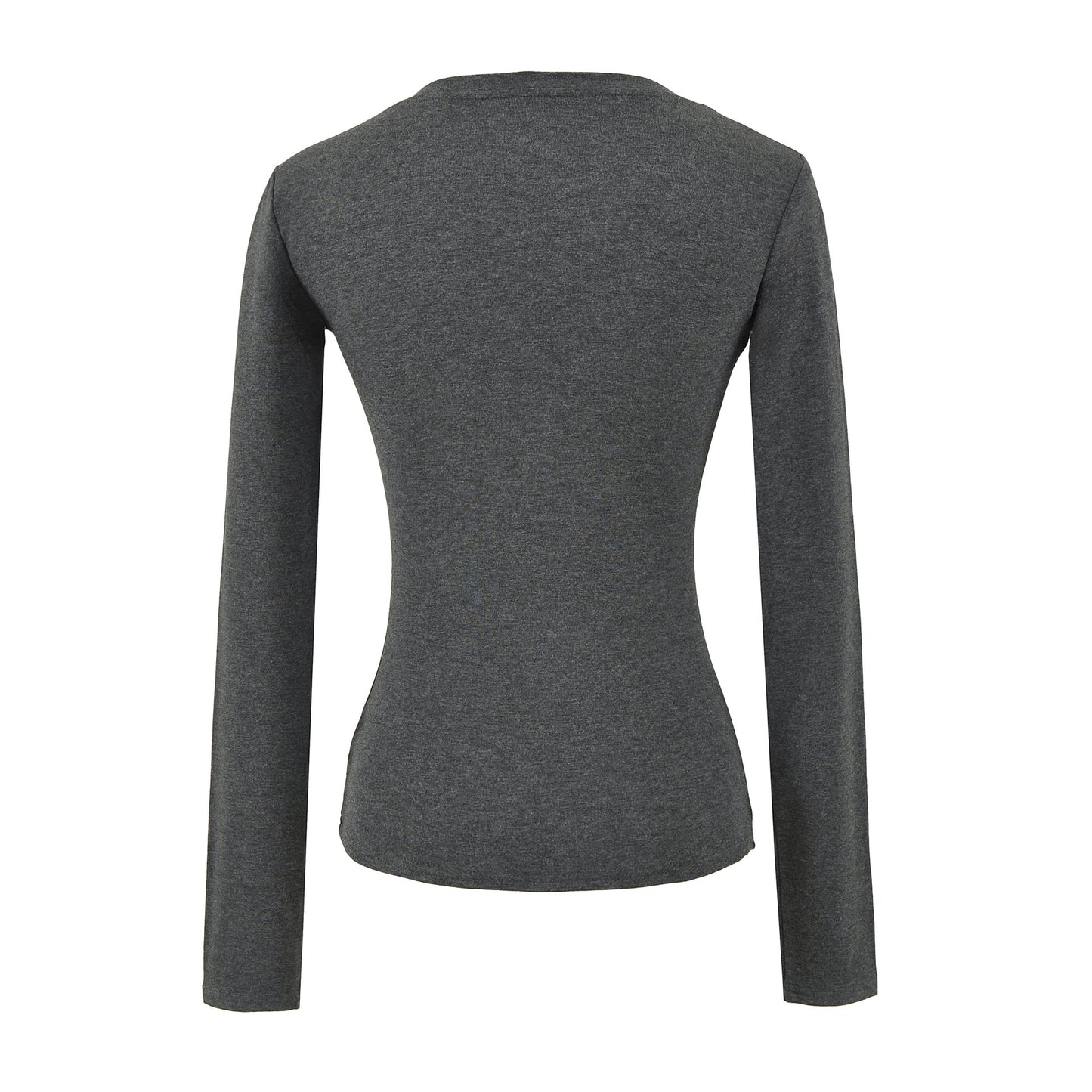 Deep Hollow V-Neck Long Sleeved T-Shirt