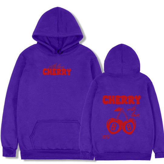 Casual Cherry Letter Print Hoodie