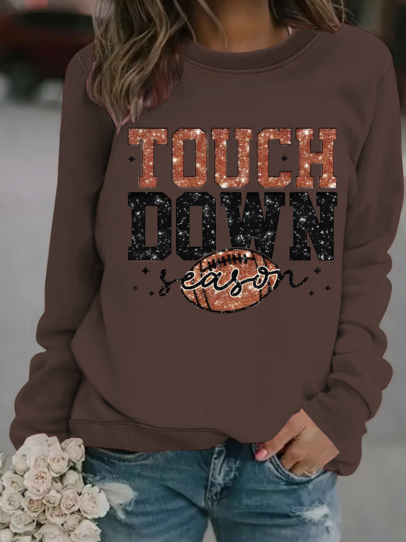 Touch Down Season Letter Printed Long Sleeve