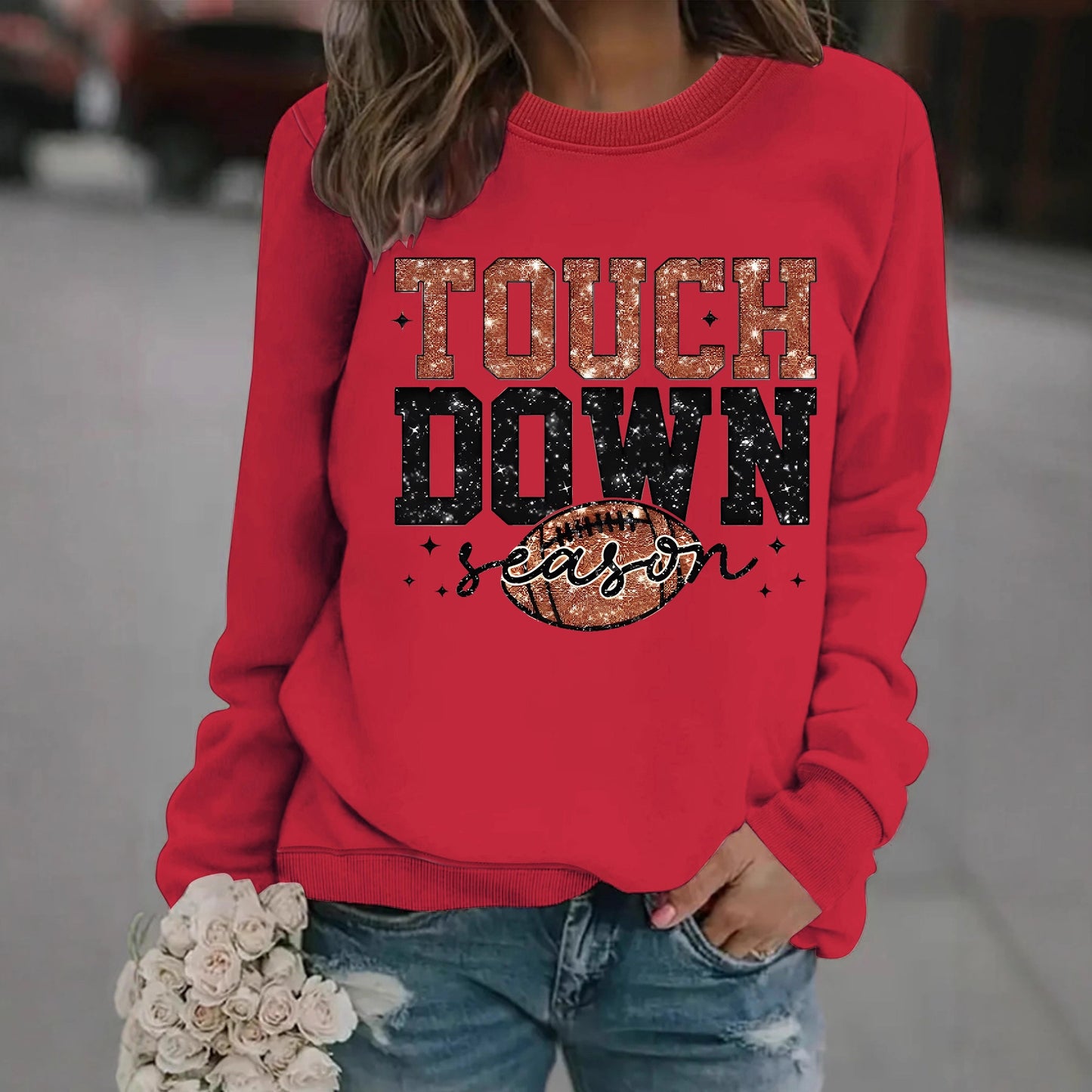 Touch Down Season Letter Printed Long Sleeve