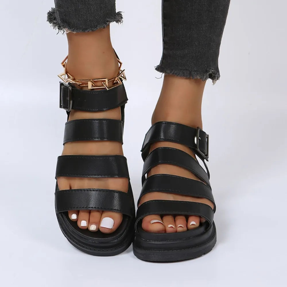 Peep Toe Buckle Platform Sandals
