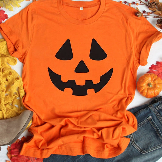 Halloween Pumpkin Print Crew Neck T-Shirt