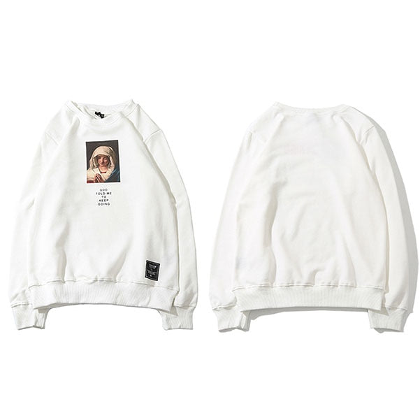 Virgin Mary Print Streetwear Sweatshirt