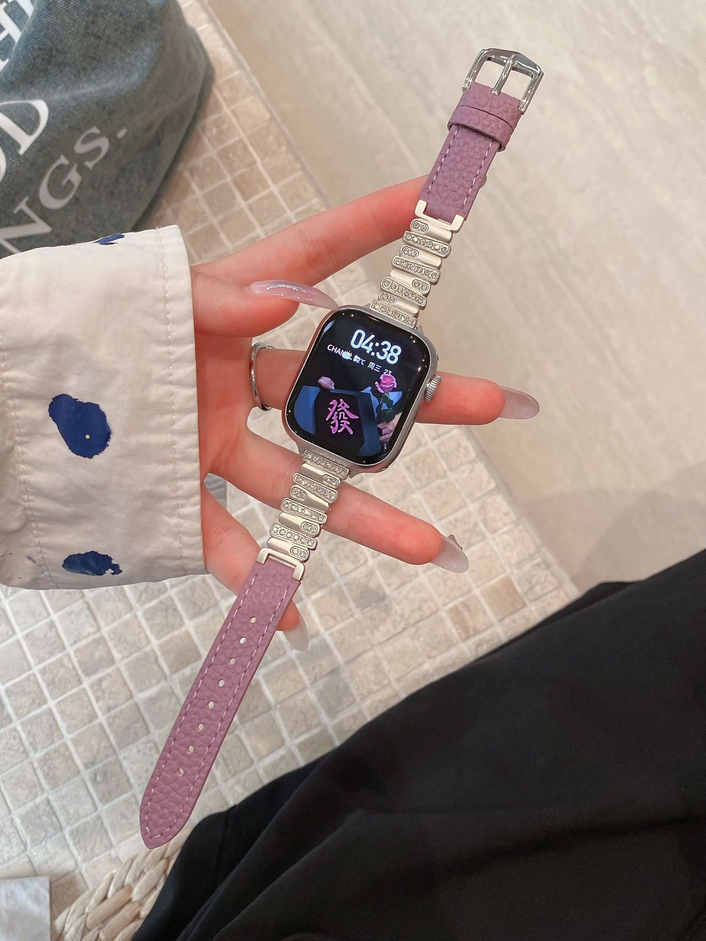 Irregular Rhinestone Embellished Leather Strap for Watch Band