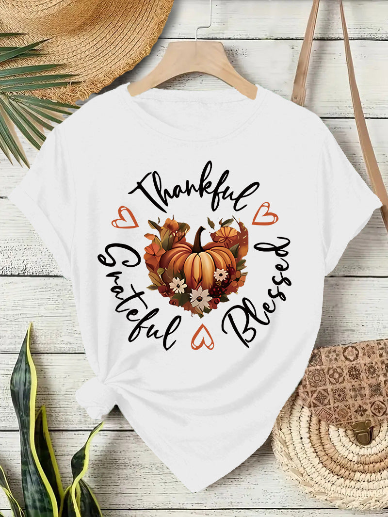 Pumpkin Print Round Neck T-Shirt