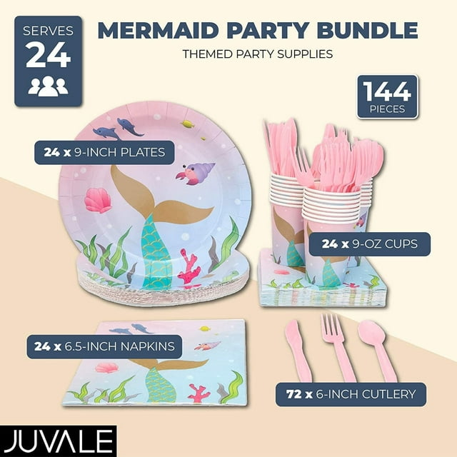 144 Pieces Mermaid Birthday Party Supplies