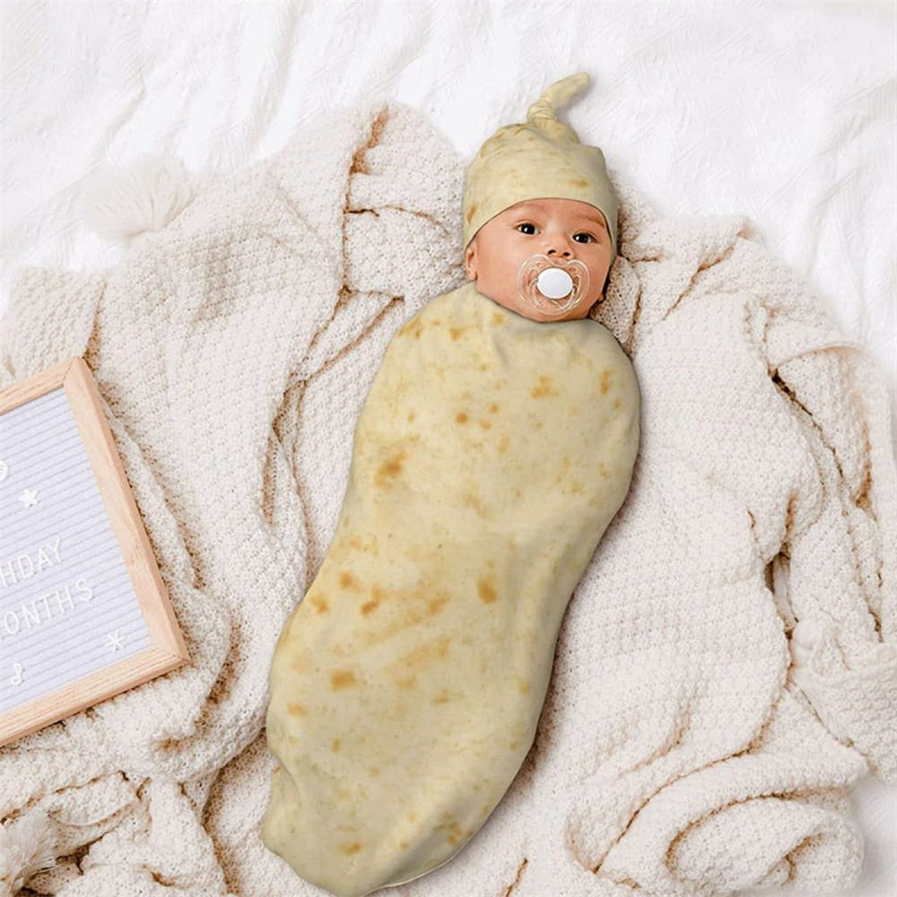 Newborn Baby Burrito Swaddle Blanket with Hat